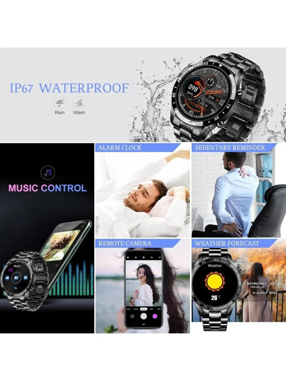 Men's Smartwatch - Bluetooth Calls, Heart Rate Monitor, Fitness Tracker, IP67